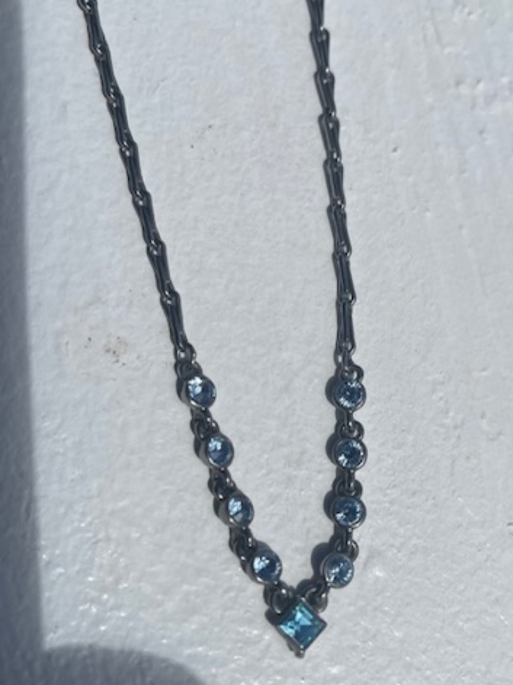 Givenchy Gunmetal Necklace Blue Rhinestone